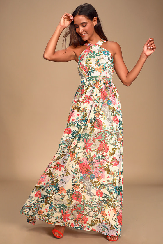 Lilja Cream Floral Print Maxi Dress
