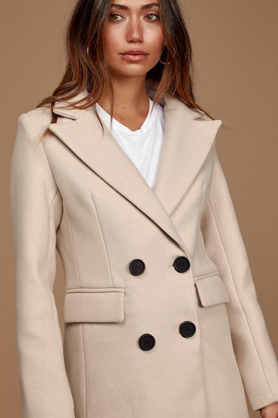 Classic Cream Double Breasted Coat Long Coat Winter Coat Lulus