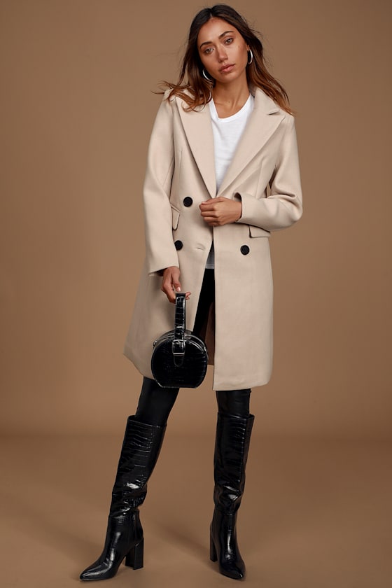 Cherished Classic Cream Double Breasted Vegan Wool Coat 1