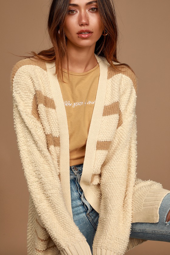 Chic Cream and Taupe Cardigan - Striped Cardigan - Long Cardigan - Lulus
