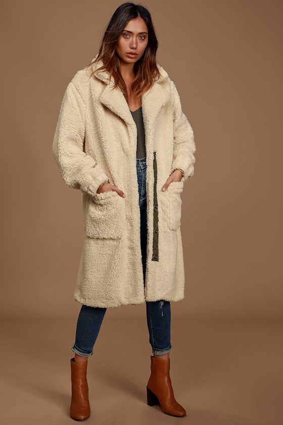 Tessa Cream Longline Teddy Coat 1