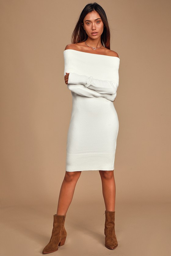Chic White Dress - Sweater Dress - Off ...