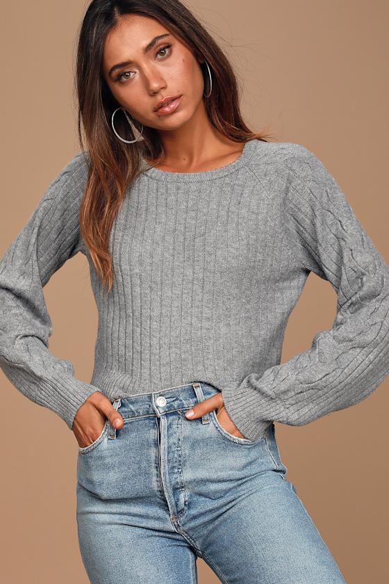 Keep in Touch Heather Grey Ribbed Knit Balloon Sleeve Sweater 6