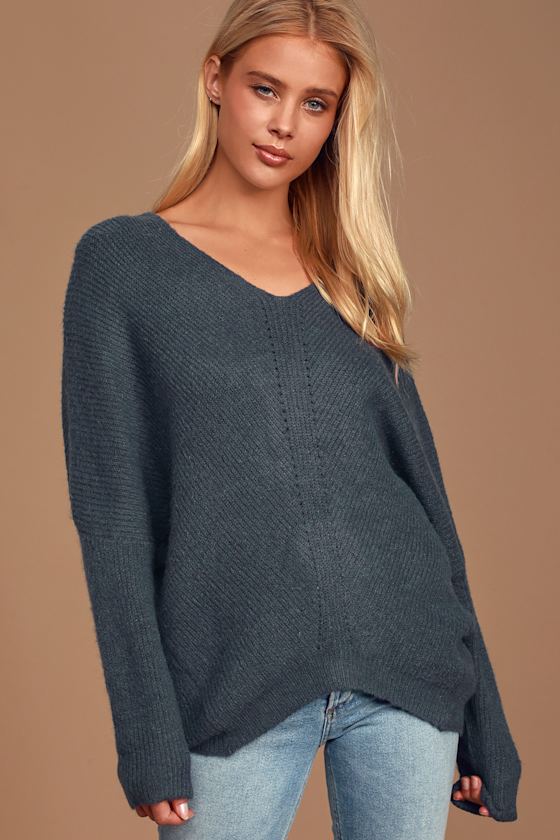 Emerson Dark Slate Blue Dolman Sleeve Sweater 7