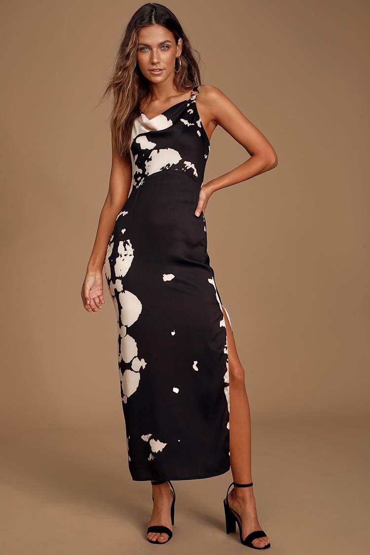 jackie satin midi dress Line and Dot Jackie - Black Tie-Dye Dress - Sleeveless Slip Dress