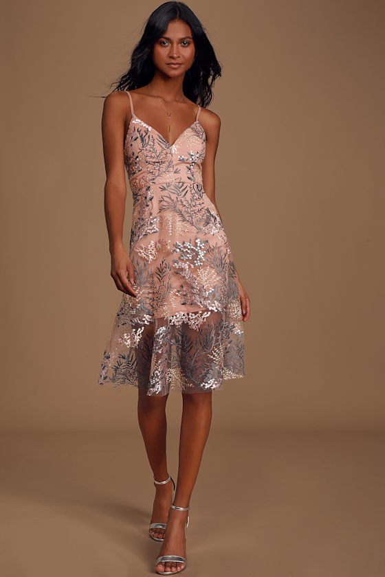 Lovely Blush Pink Dress Embroidered Dress Midi Dress Lulus