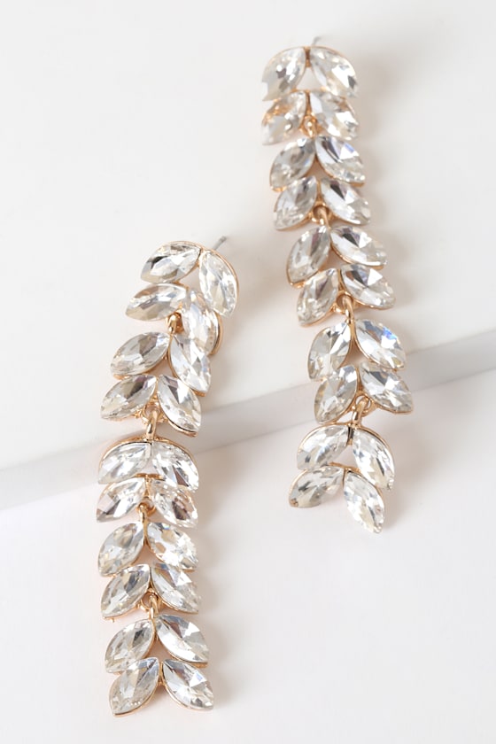 Luxe Glamour Gold and Rhinestone Drop Earrings 2
