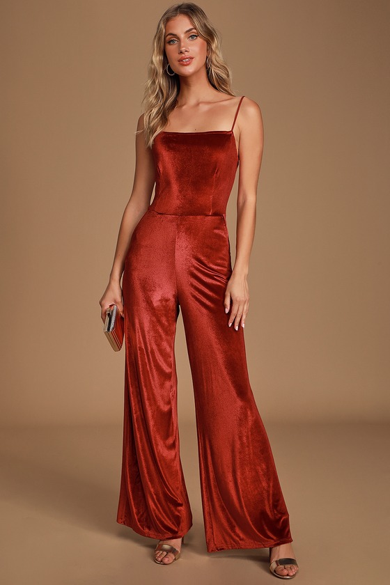 velvet jumpsuit red