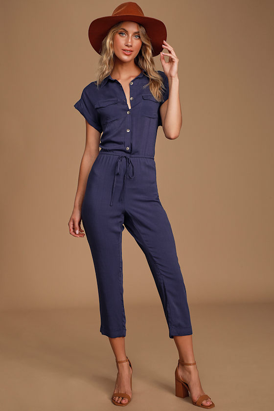 Darya Button Up Jumpsuit - Blue