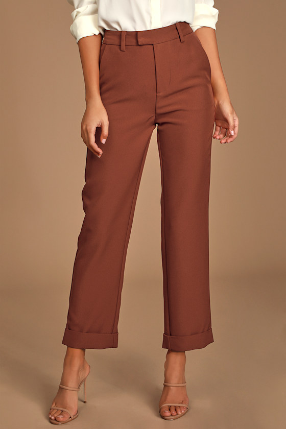 Befriended Rust Red Mid-Rise Cuffed Trouser Pants 2
