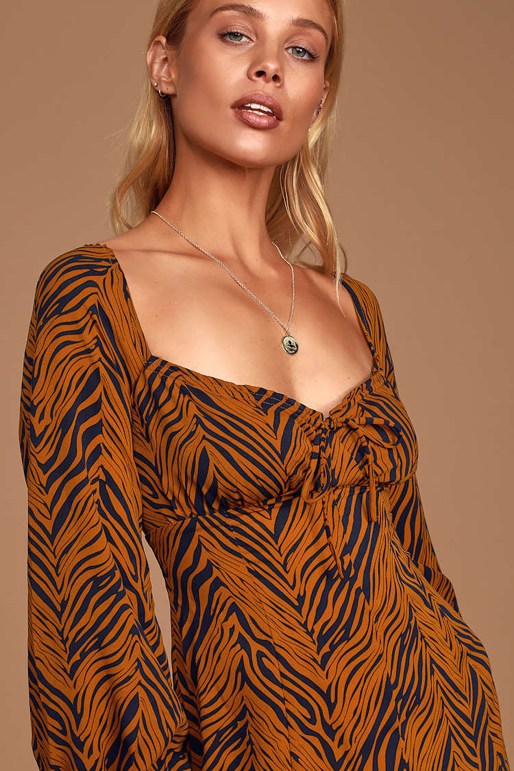 open lace back dress Bold Orange Zebra Print Shirt Dress