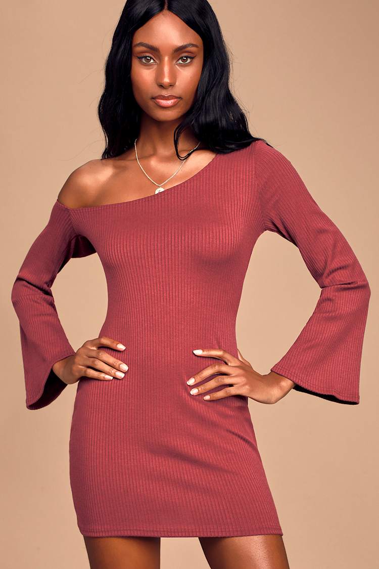 Cute Burgundy Dress - Off-the-Shoulder Dress - Belted Mini Dress - Lulus Cute Burgundy Dress - Off-the-Shoulder Dress - Belted Mini Dress - Lulus