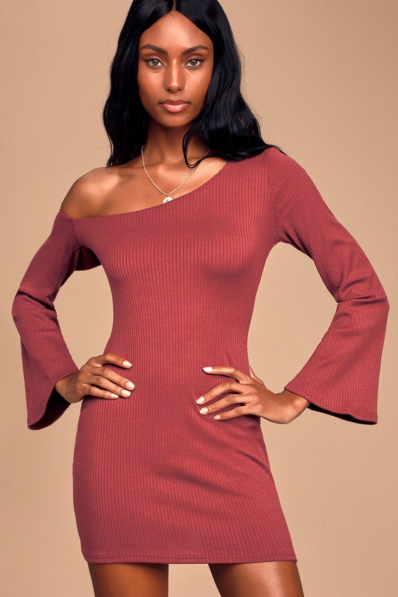 Cute Burgundy Dress - Off-the-Shoulder Dress - Belted Mini Dress - Lulus