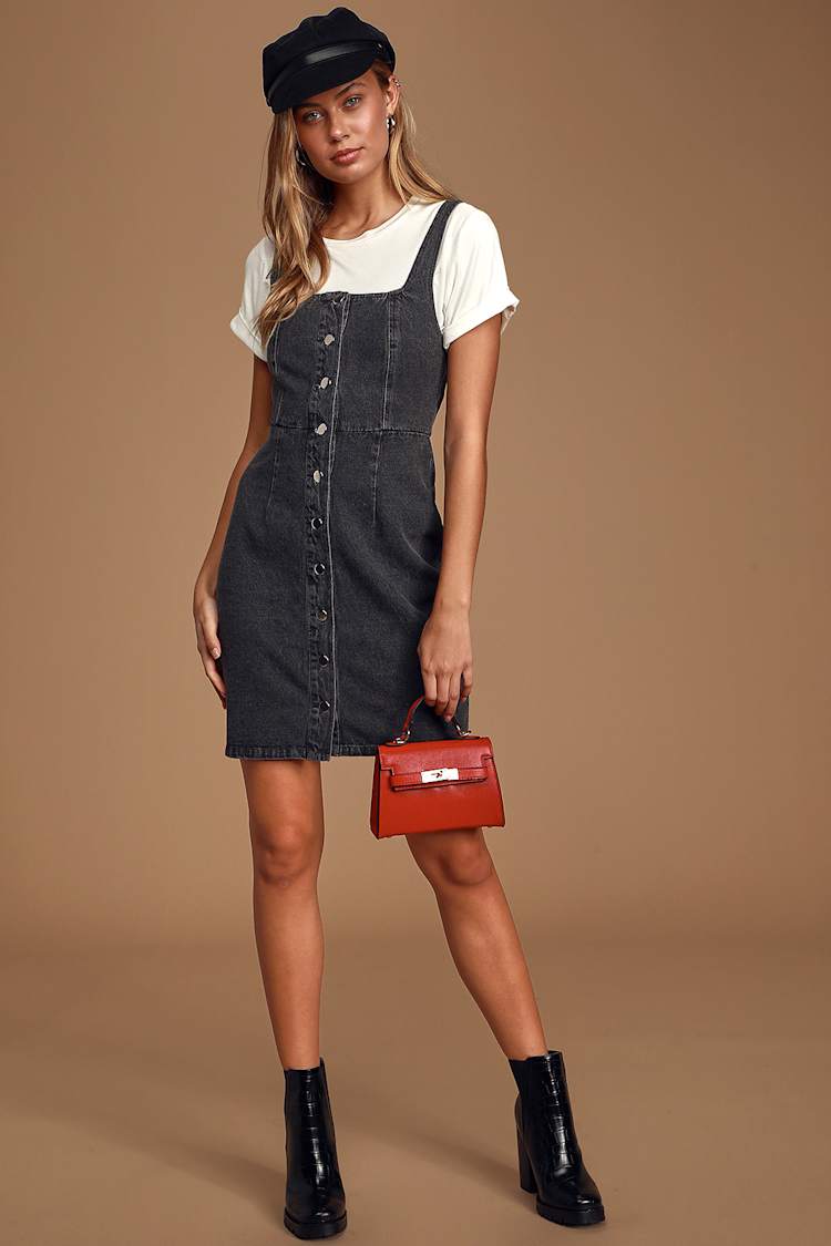 Corra Washed Black Denim Button-Front Mini Dress Corra Washed Black Denim Button-Front Mini Dress