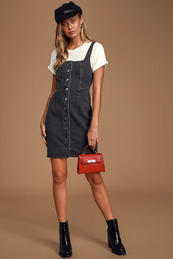 Corra Washed Black Denim Button-Front Mini Dress 7