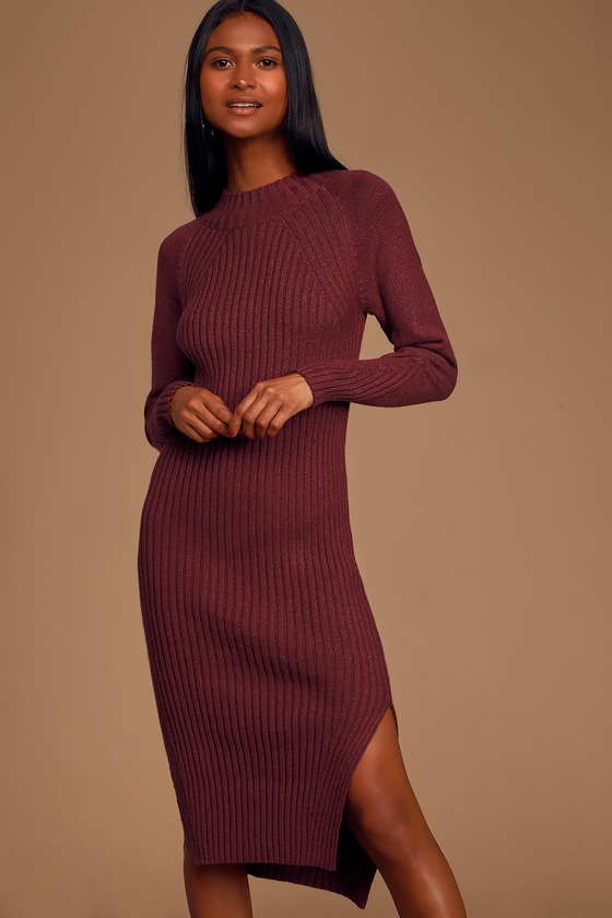 Cute Sweater Dress - Burgundy Sweater Dress - Midi Sweater Dress - Lulus