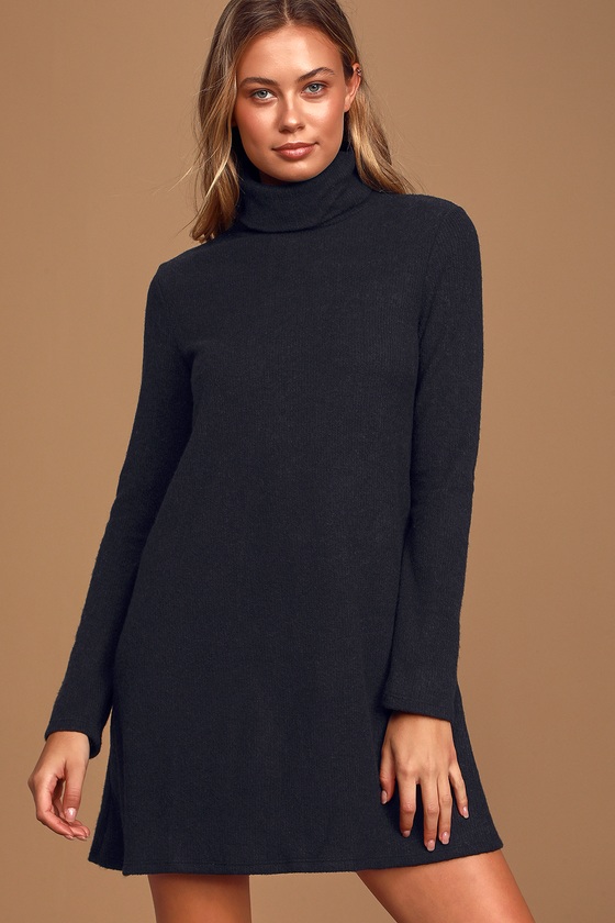 black long sleeve turtleneck sweater dress
