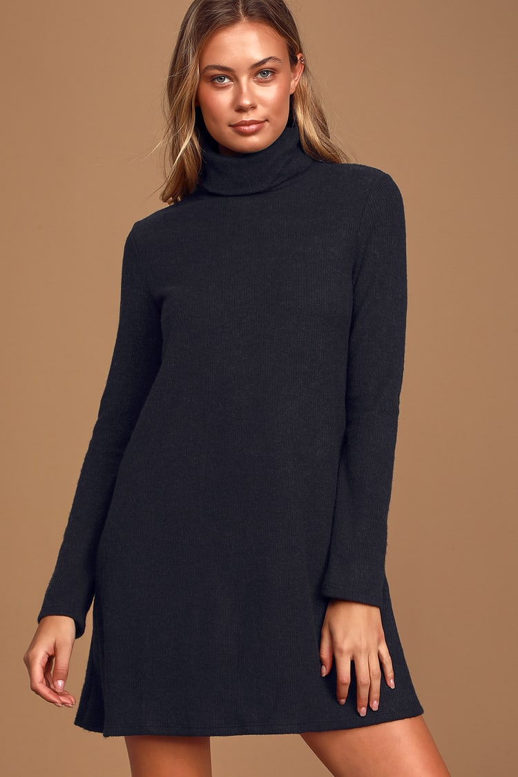 Cute Black Sweater Dress - Long Sleeve Dress - Turtleneck Dress - Lulus
