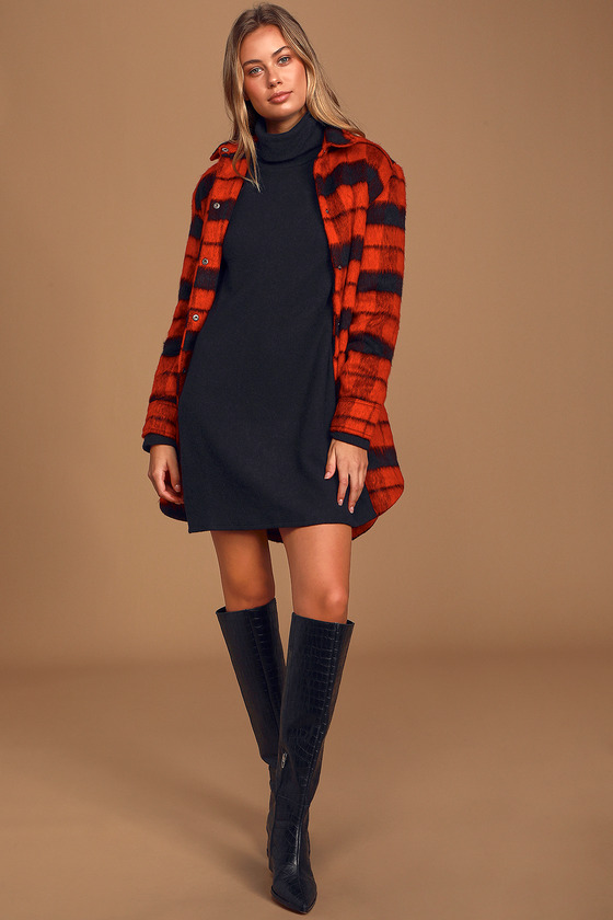 Cute Black Sweater Dress Long Sleeve Dress Turtleneck Dress