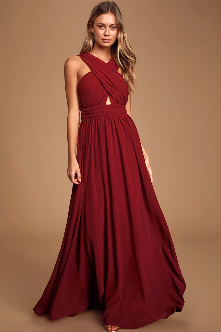 princess polly baby blue dress Stand Collar Halter Sequin Trumpet Bridesmaid Dress In Burgundy main image 0