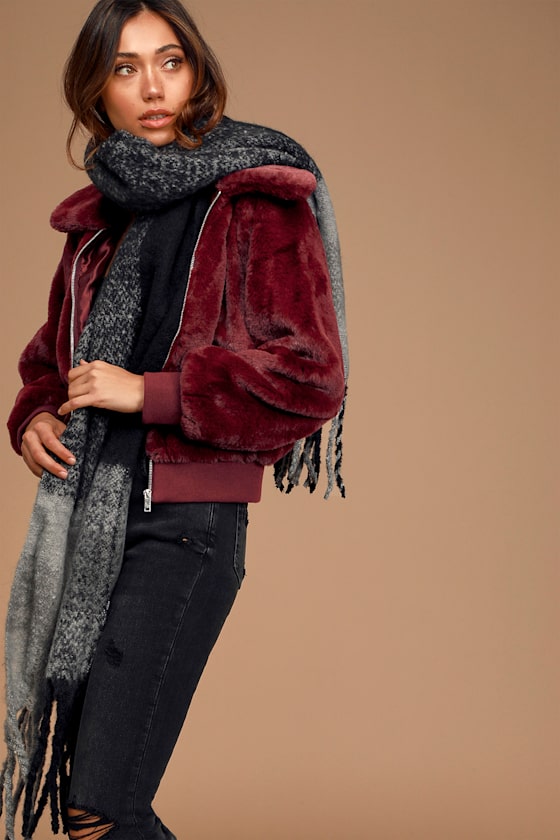 Cozy Black Multi Plaid Scarf - Oversized Scarf - Fringe ...