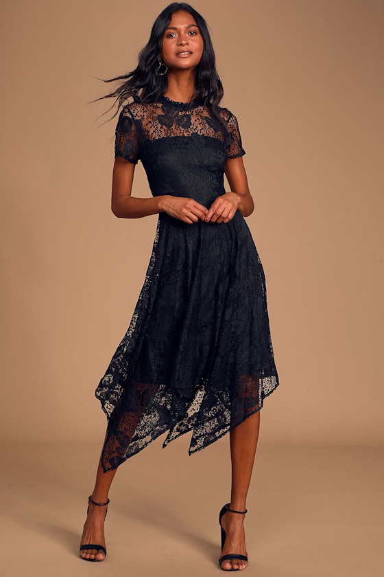 Fancy Evening Black Lace Short Sleeve Backless Midi Dress 6