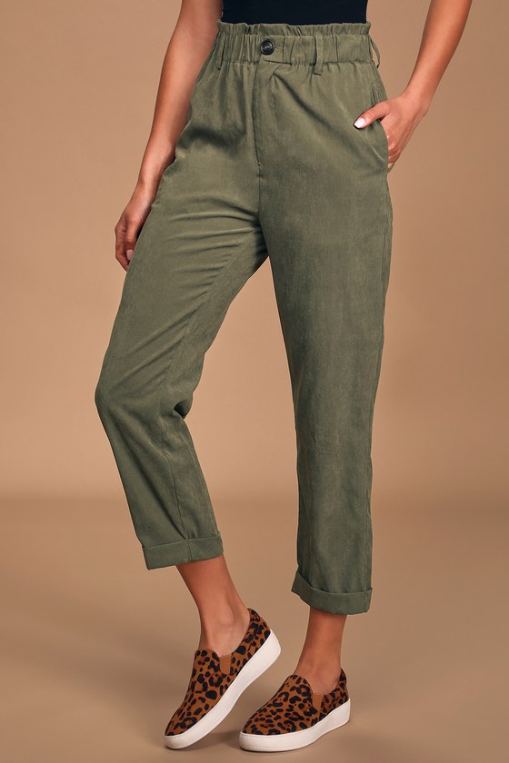 olive green paperbag pants