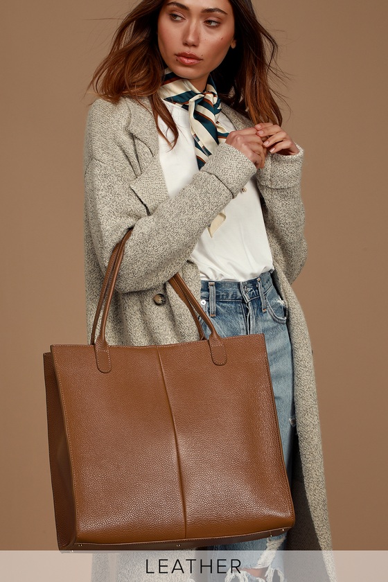 cognac leather tote bag