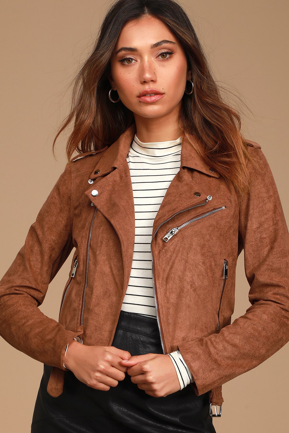 Ride With Me Brown Vegan Suede Moto Jacket