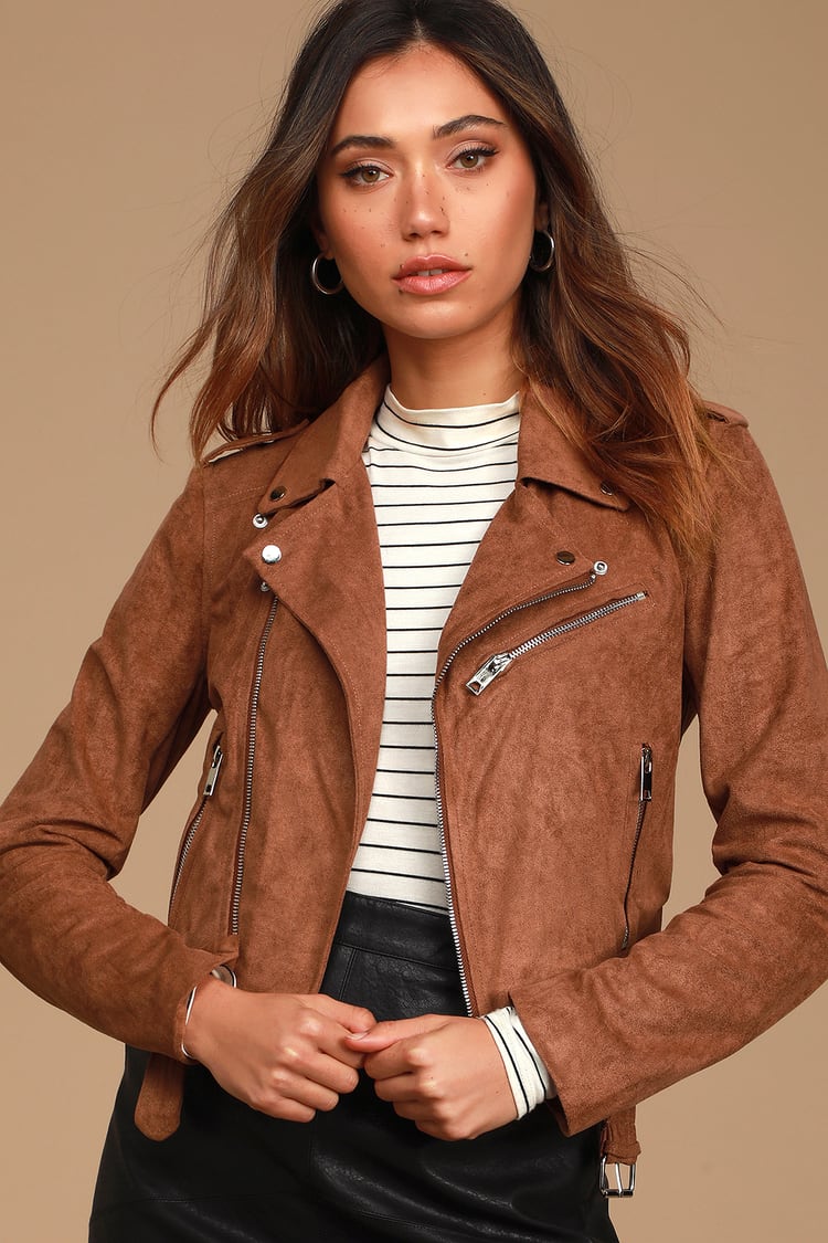 Chic Brown Moto Jacket - Vegan Suede Moto Jacket - Jacket - Lulus