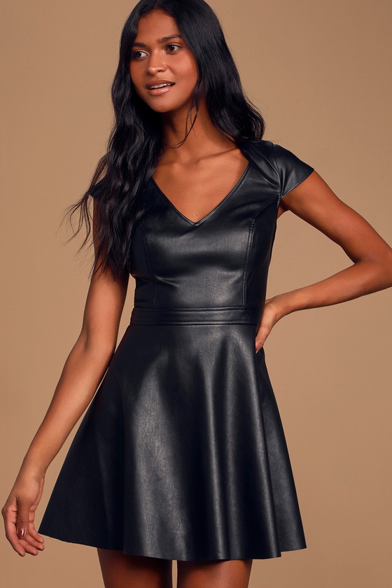 Black leather shop skater dress