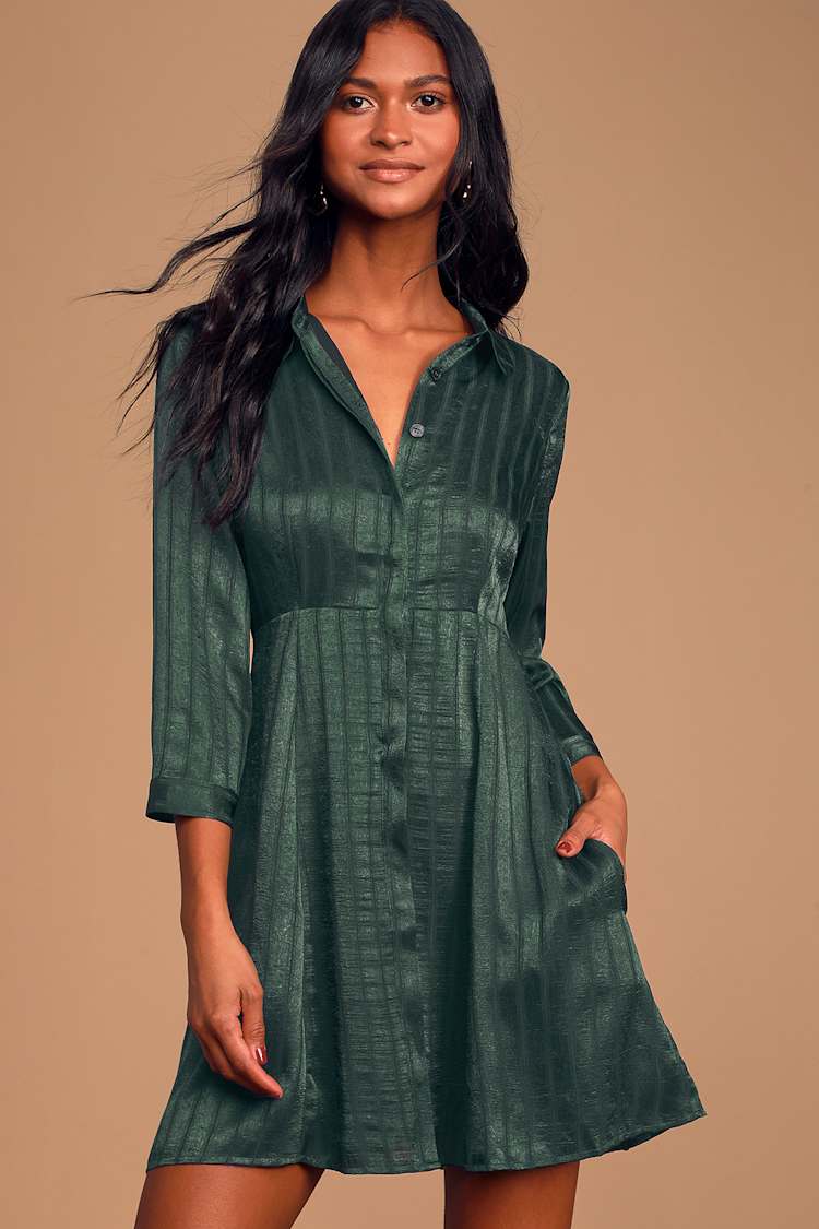 Vacate the Label Lucca - Green Satin Dress - Satin Shirt Dress - Lulus