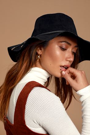 New San Diego Hat Co. Black Suede Floppy Adjustable Hat Cut & Sew Faux Suede Floppy Fedora Wrapped Back Knot Trim  main image 3