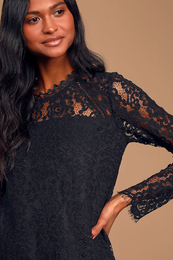 Ultimate Love Story Black Lace Long Sleeve Shift Dress 6