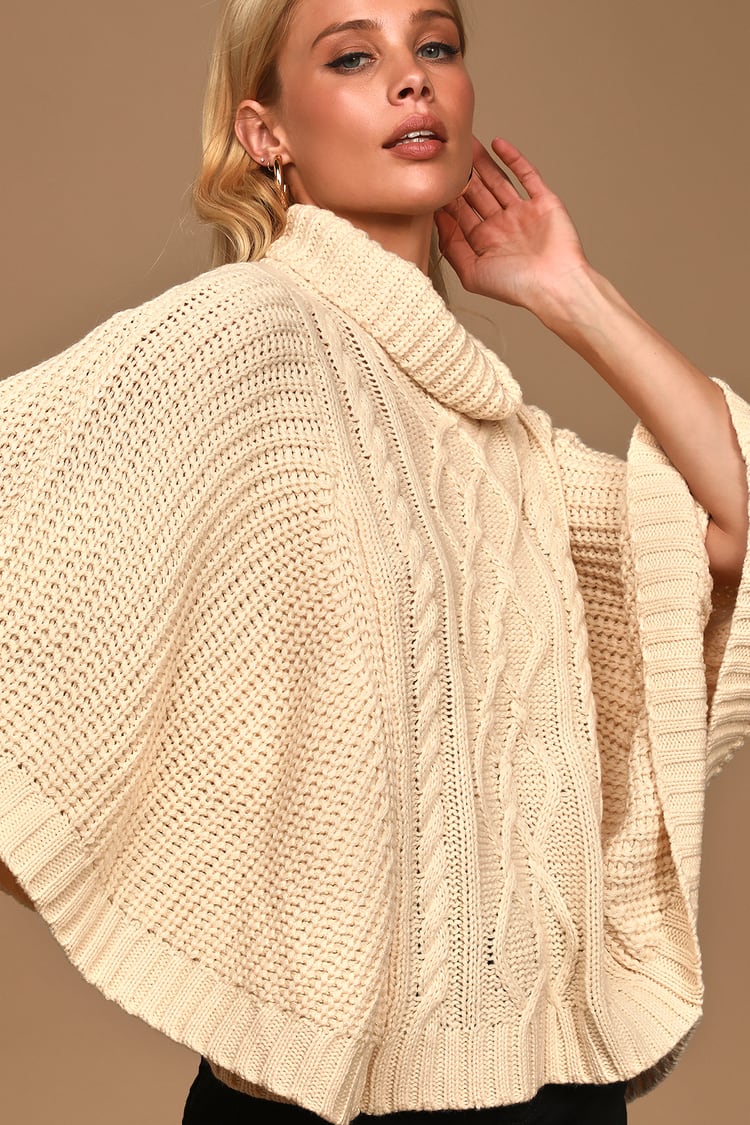 Chic Cream Sweater Cable Knit Poncho Sweater - Lulus
