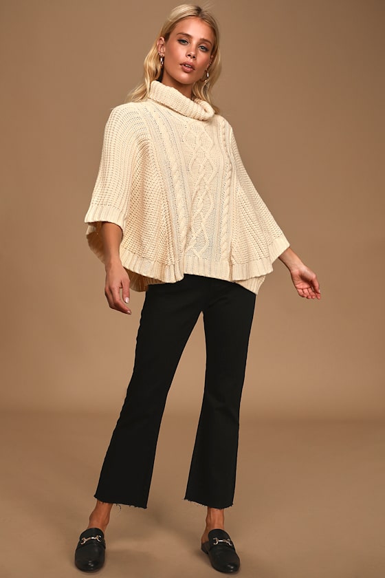 Snowy Sunday Cream Cable Knit Poncho Sweater 10