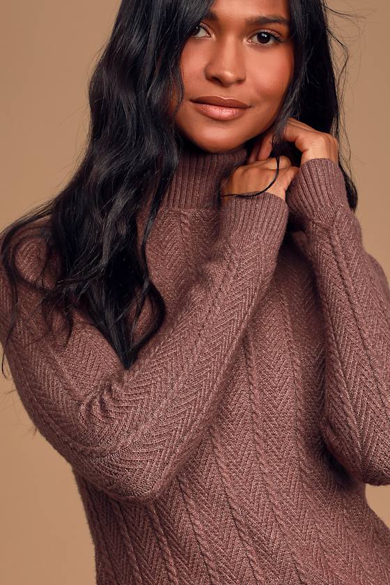 Chilly Mornings Brown Herringbone Knit Turtleneck Sweater 8