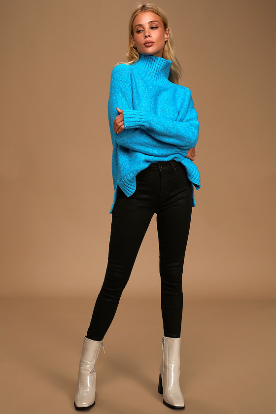 Warmed Up Heather Bright Blue Long Sleeve Turtleneck Sweater