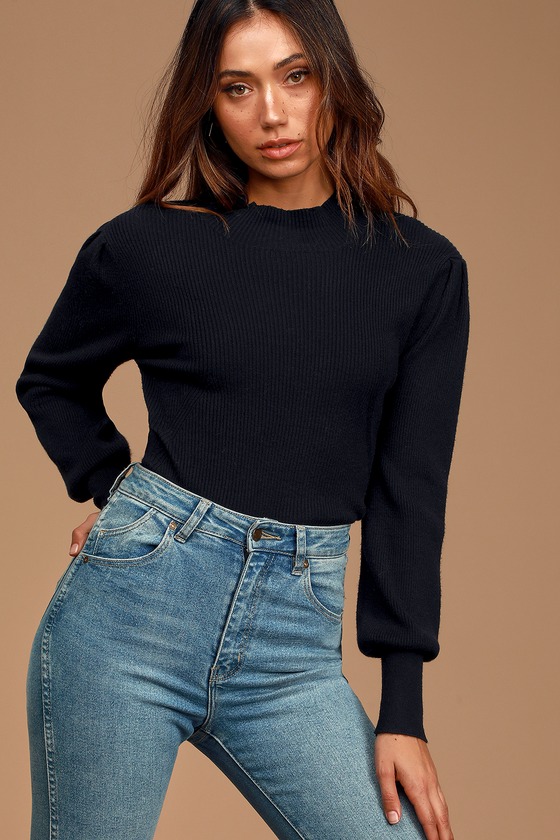 mock neck black sweater