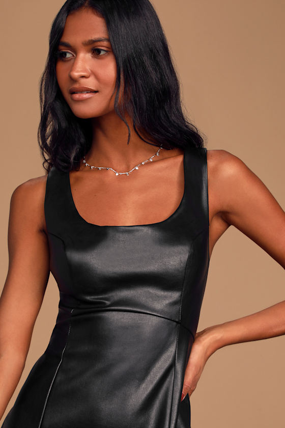 Haute Nights Black Vegan Leather Bodycon Dress 6