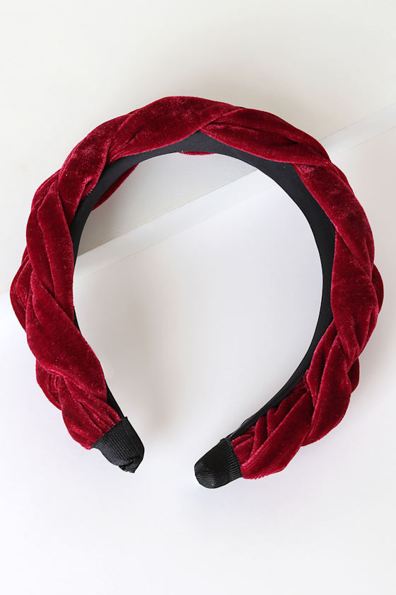 She's Darling Burgundy Velvet Braided Headband 1