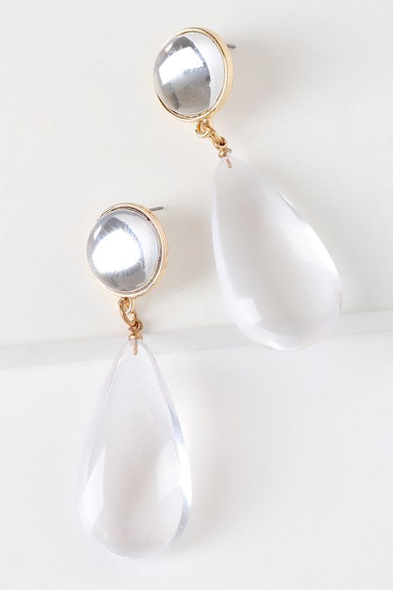 Clear as Day Clear Lucite Teardrop Earrings 1