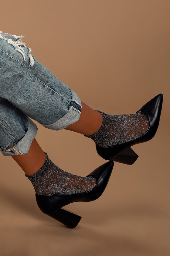 Sparkly Black and Silver Socks - Ankle Socks - Glitter Socks - Lulus
