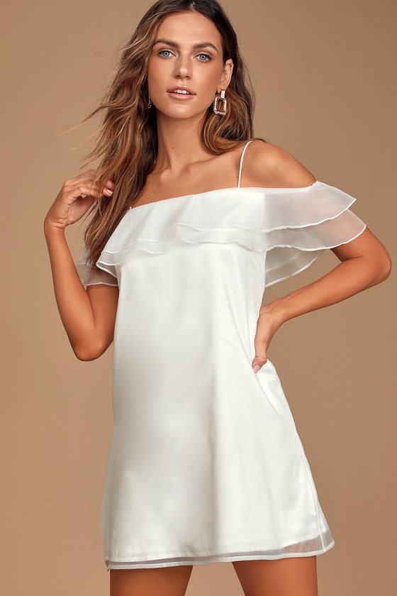 Cute White Dress - Slip Dress - Off-The-Shoulder Dress - Lulus