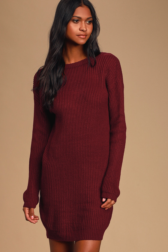 wine red sweater dress