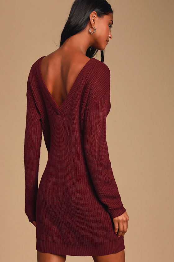 Bringing Sexy Back Wine Red Backless Sweater Dress 8