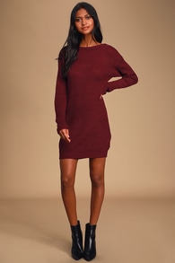 Bringing Sexy Back Wine Red Backless Sweater Dress