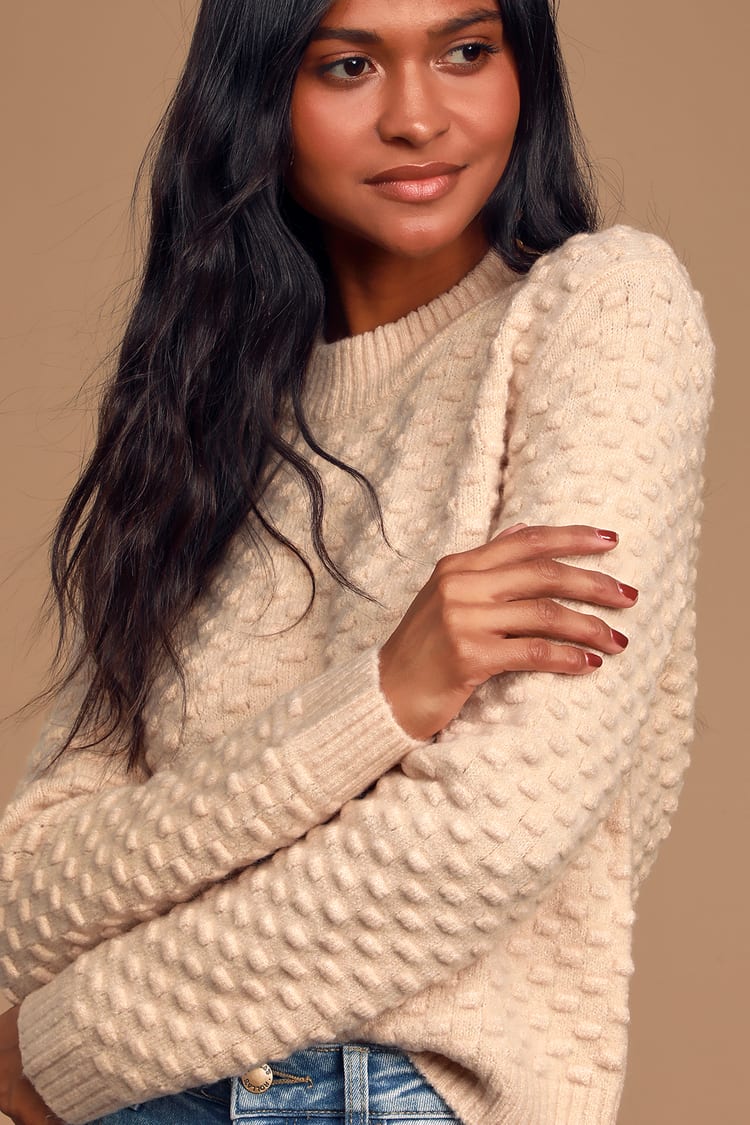 Cute Cream - Knit Sweater Pullover Sweater Top -