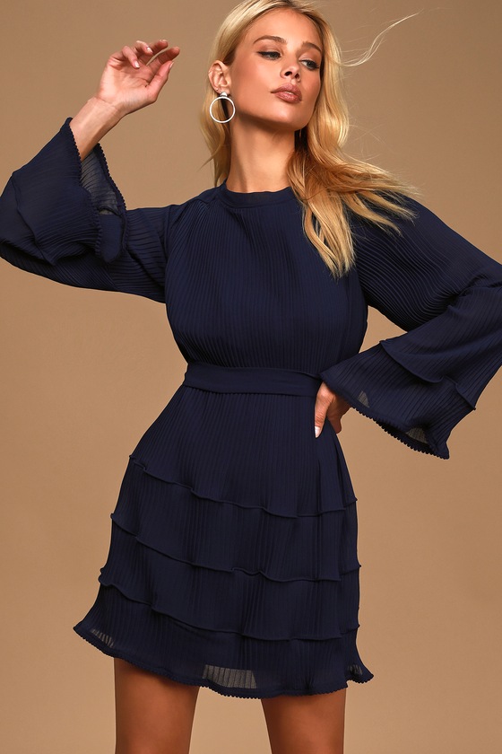 navy blue long sleeve mini dress