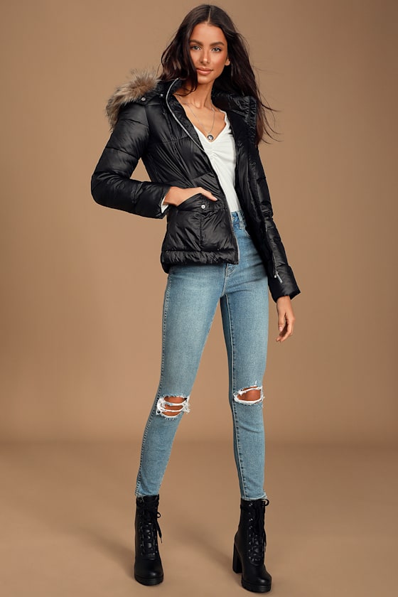 Ski Lift Black Faux-Fur Lined Hooded Puffer Jacket 1